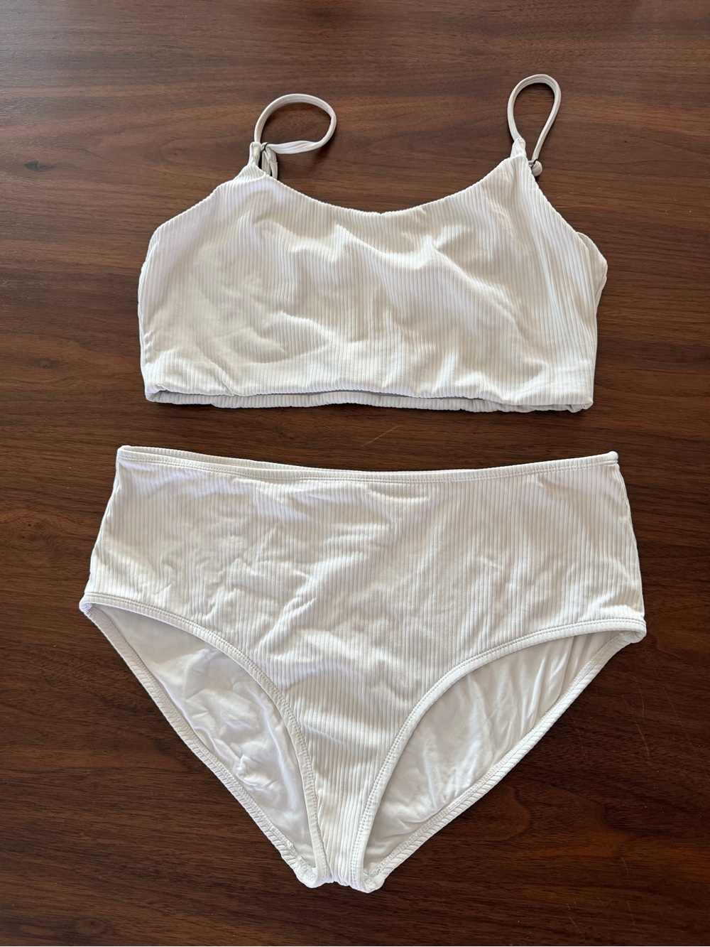 Andie White Ribbed Bikini Set XL High Waist Bottom Scoop Top